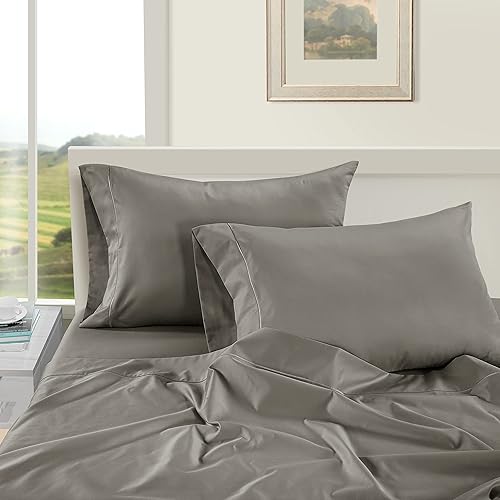 Miniatura 3 de Sábanas de cama 100 % algodón egipcio, juego de sábanas de 4 piezas de 1000 hilos de color carbón, sábanas de algodón de fibra larga, tejido