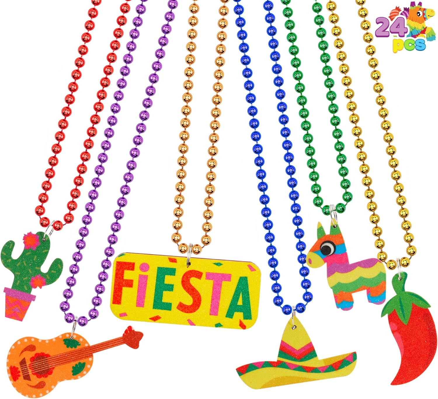 JOYIN 24 PCS Cinco de Mayo Necklaces Bead, Fiesta Beaded Necklace for Mexican Themed Bachelorette Party Favors, Taco Tuesday, Dia De Muertos Festivals, Photo Props Carnivals Event Decorations