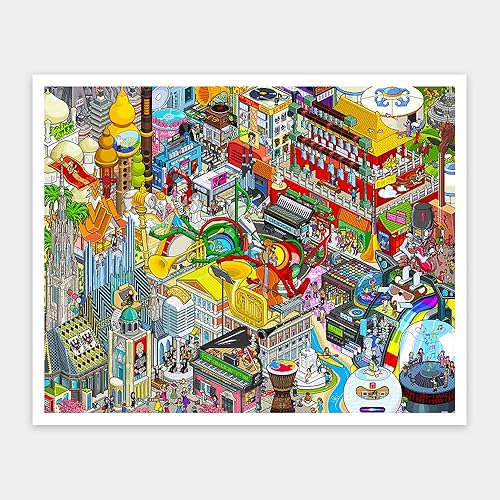 Pintoo MonkiEarz - Rompecabezas de 2000 piezas para adultos - The Music City - Rompecabezas de plástico entrelazados de fácil almacenamiento, no