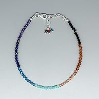 Vista 3 de Pulsera ajustable de plata esterlina 925 con cuentas completas para mujer, cuentas de piedras preciosas naturales, pulsera delicada, regalo