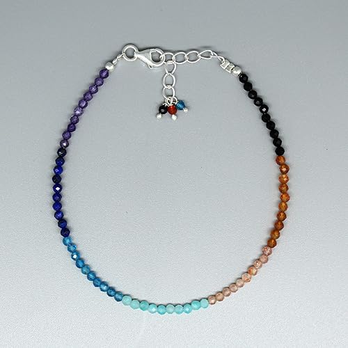 Miniatura 4 de GemInspire Natural Full Beaded 7 Chakra Beads Bracelet, Handmade Jewelry, 925 Sterling Silver 8 Inch Adjustable Chain (7 Chakra)