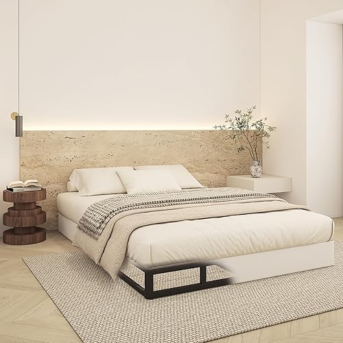 Base de cama tamaño Queen de 7 pulgadas de alto, base de colchón de metal resistente de 3000 libras con funda de tela, fácil montaje, silenciosa,
