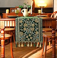 Vista 8 de 13×72 Inch Table Runner, Retro-Luxury Tassels Series for Kitchen Dining Table Holiday Decoration (Green Branch)