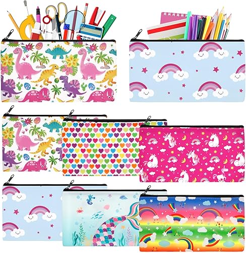 Ctosree Estuche para lápices con cremallera de dibujos animados para niños y niñas, regalo de regreso a clases, lindo dinosaurio, unicornio,