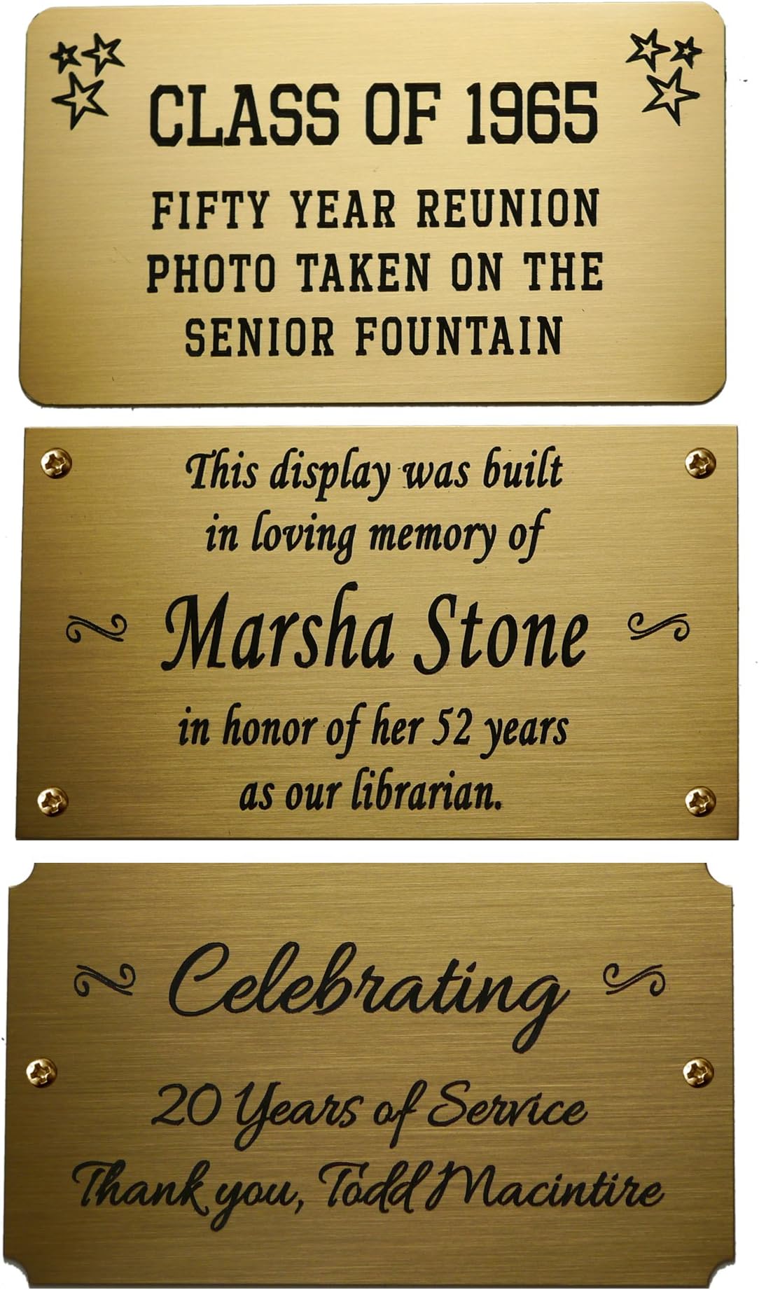 Size: 3-1/2"W x 2"H, Personalized, Custom Engraved, Brushed Gold Solid Brass Plate Picture Frame Name Label Art Tag for Frames, with adhesive backing or screws - Indoor use only