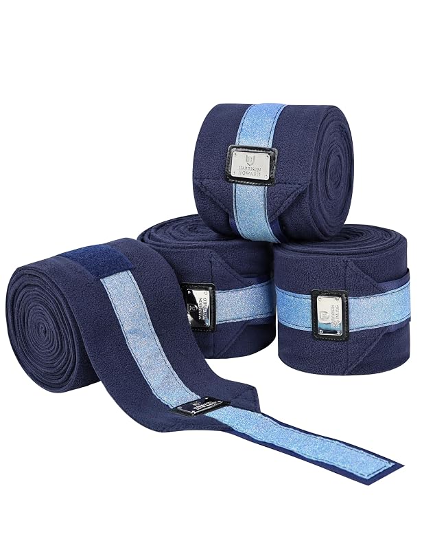 Bandagens Polo para Cavalos em Fleece de Flanela Harrison Howard Marinho Tamanho L, Pacote com 4