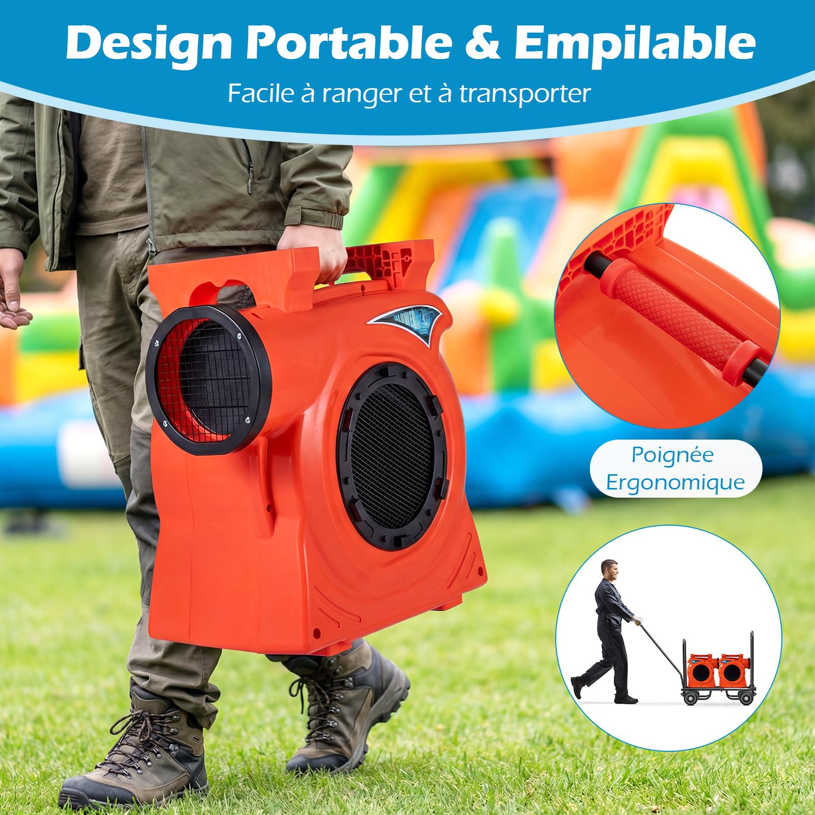 COSTWAY Gonfleur Électrique 220-240V/2300 W Portable & Empilable, Pompe à Air Électrique avec Moteur Puissant et Coussinets Antidérapants pour Château Gonflable et Toboggan