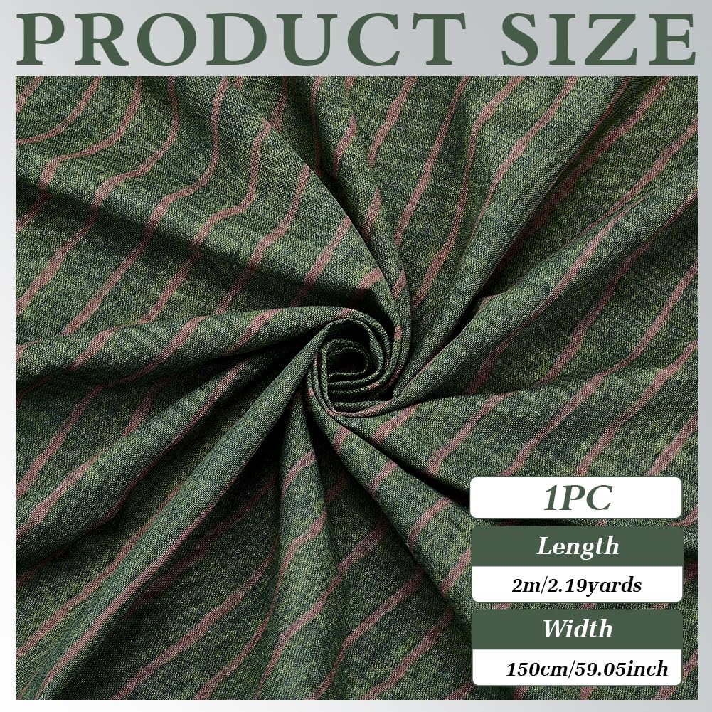 MAYJOYDIY Tessuto in cotone e lino, 2 m, 1,5 m, tessuto a strisce per tappezzeria, tende, federe, cuscini, biancheria da letto, verde oliva scuro