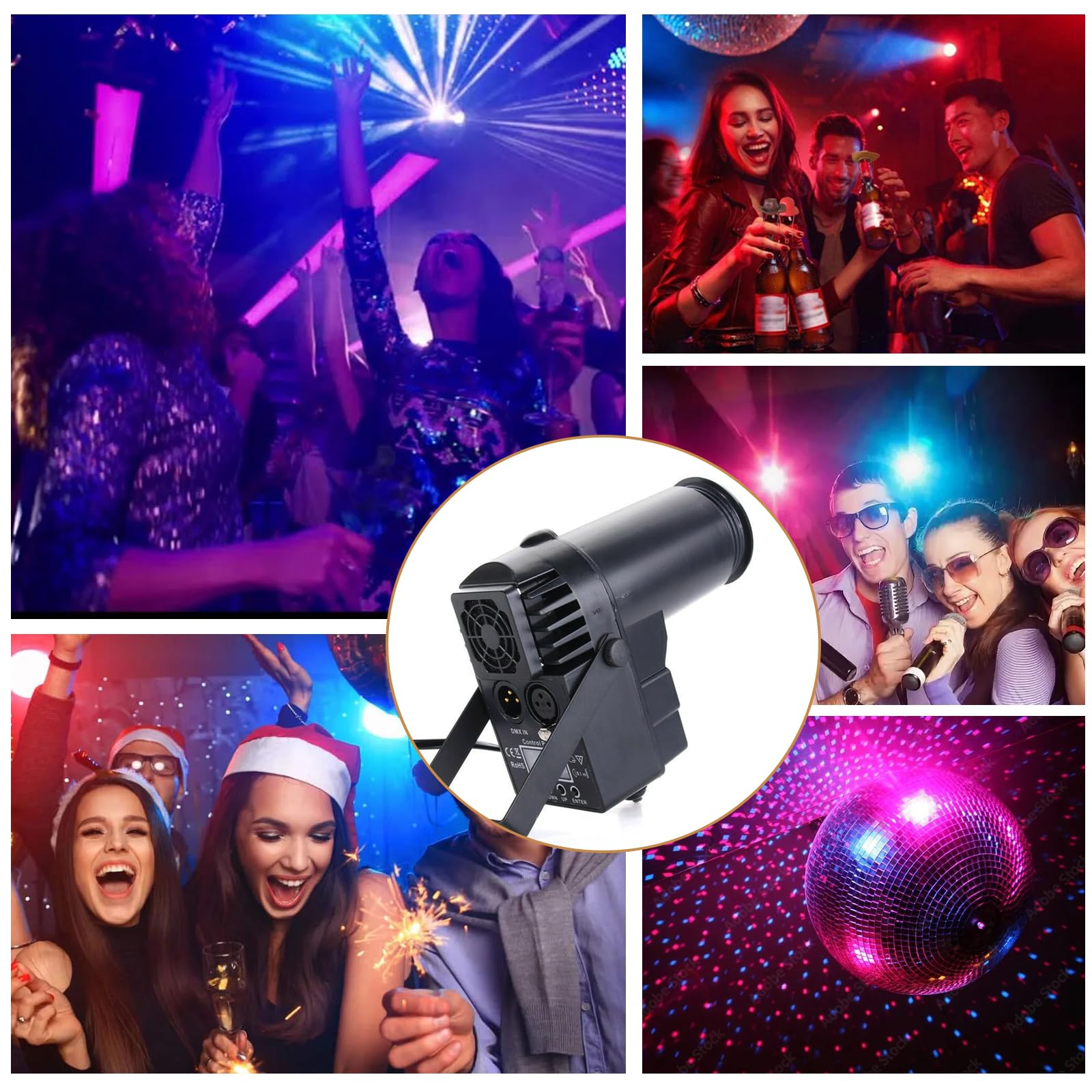 Foco LED de punto, 15 W, foco 3 en 1 para bola de espejo, IP25, mini haz de luz, lámpara de escenario, bola de discoteca, para discoteca, bar, club, fiesta, mando a distancia