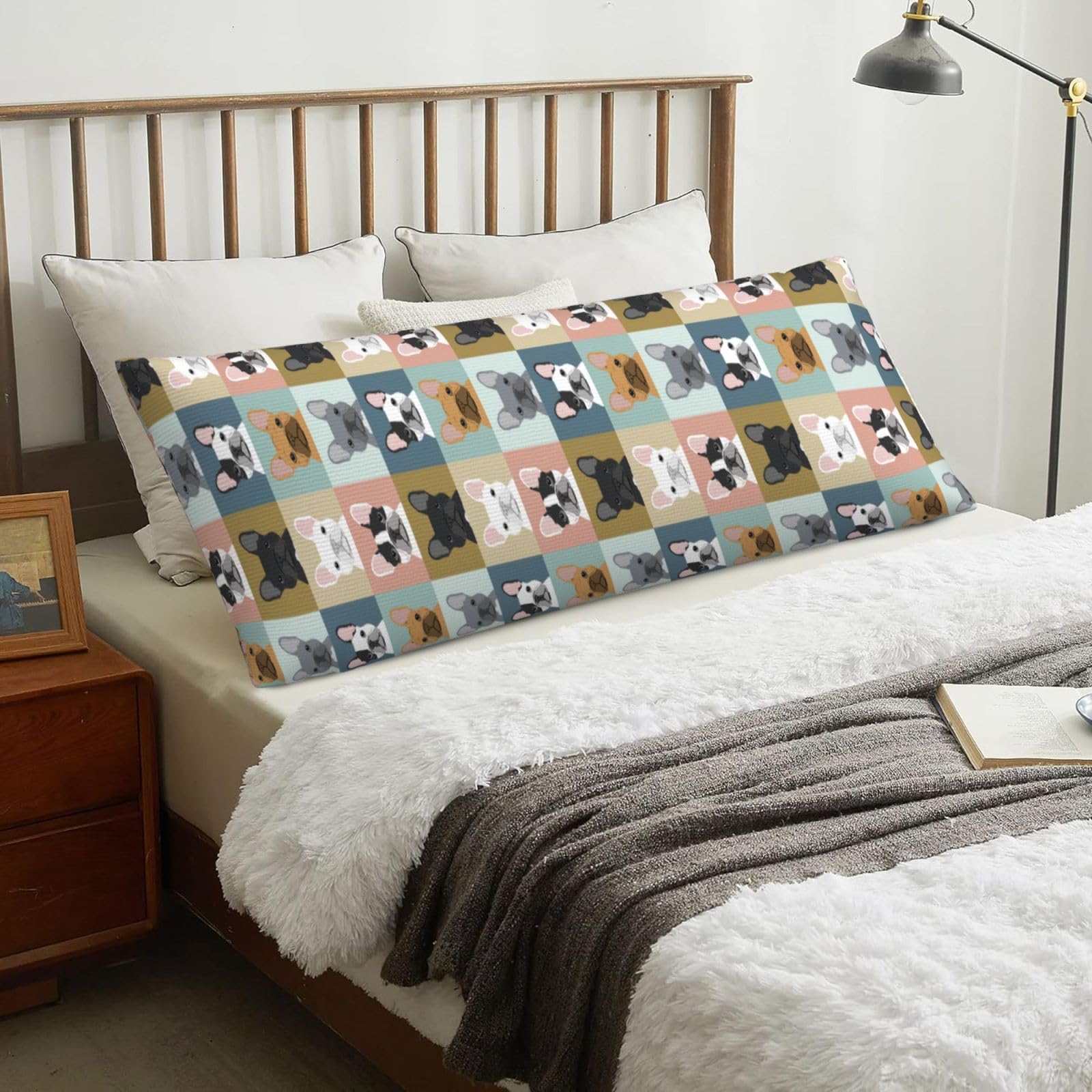 French Bulldog, Body Pillow Cover with Zipper,Long Body Pillowcase 20 x 60 in