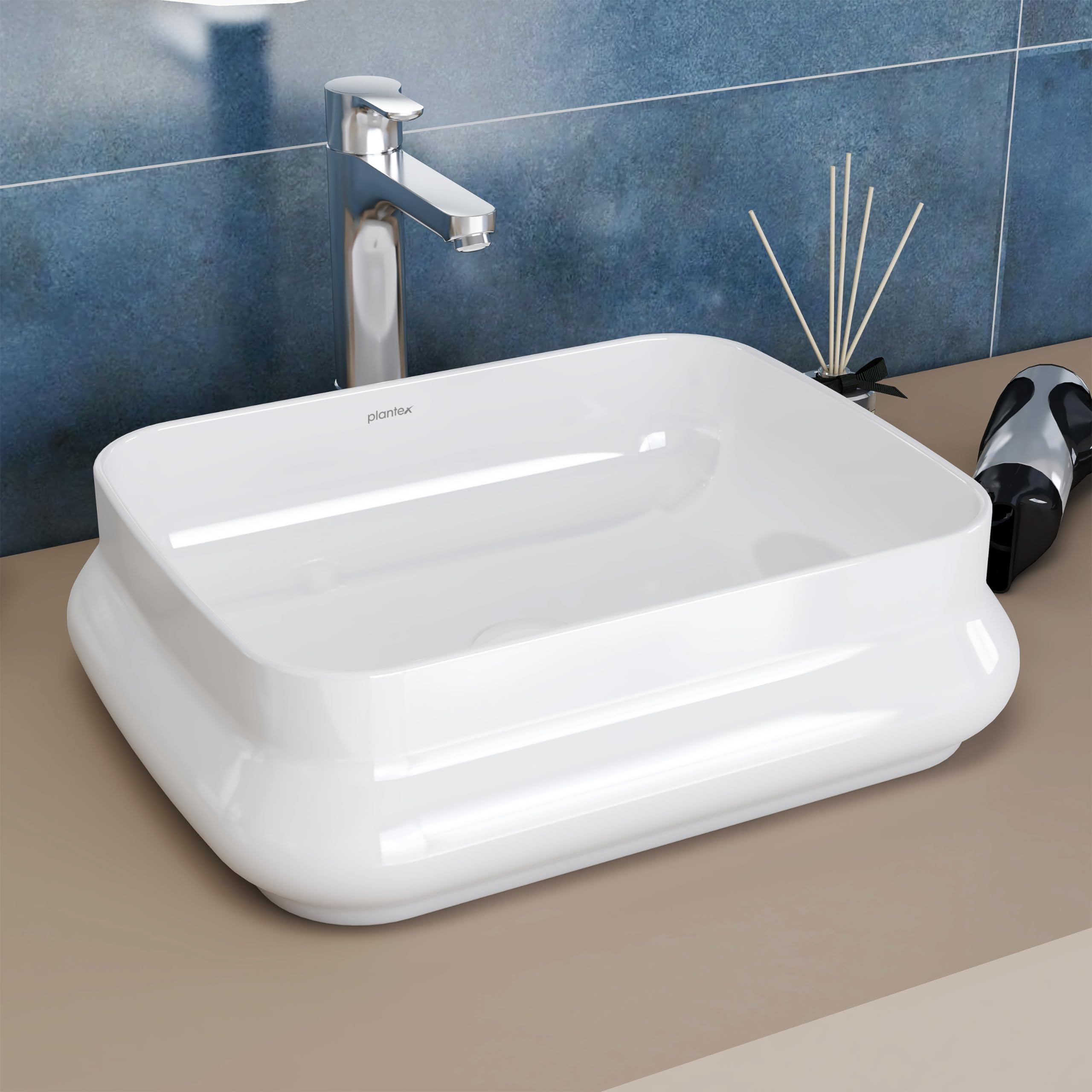 Plantex Platinum Ceramic Wash Basin/Washbasin for Bathroom/Tabletop Wash Basin/ (Glossy White - 18 x 14 x 5 Inch) (B0BTM9BYH4) Amazon Price History, Amazon Price Tracker