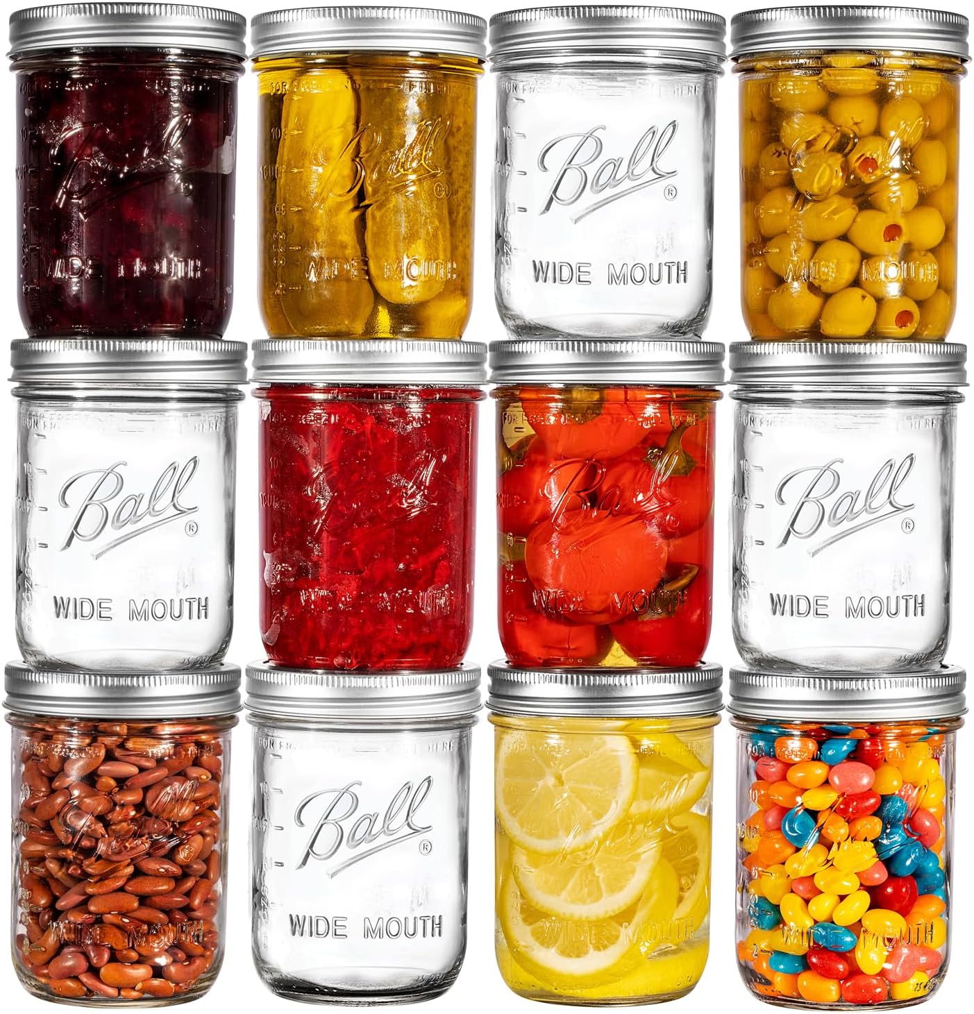Ball Wide Mouth Mason Jars 16 oz. (12 Pack) - Pint Size Jars with Airtight Lids and Bands for Canning, Fermenting, Pickling, Meal Prep or DIY Decors and Projects Bundled with Peeknip Jar Opener