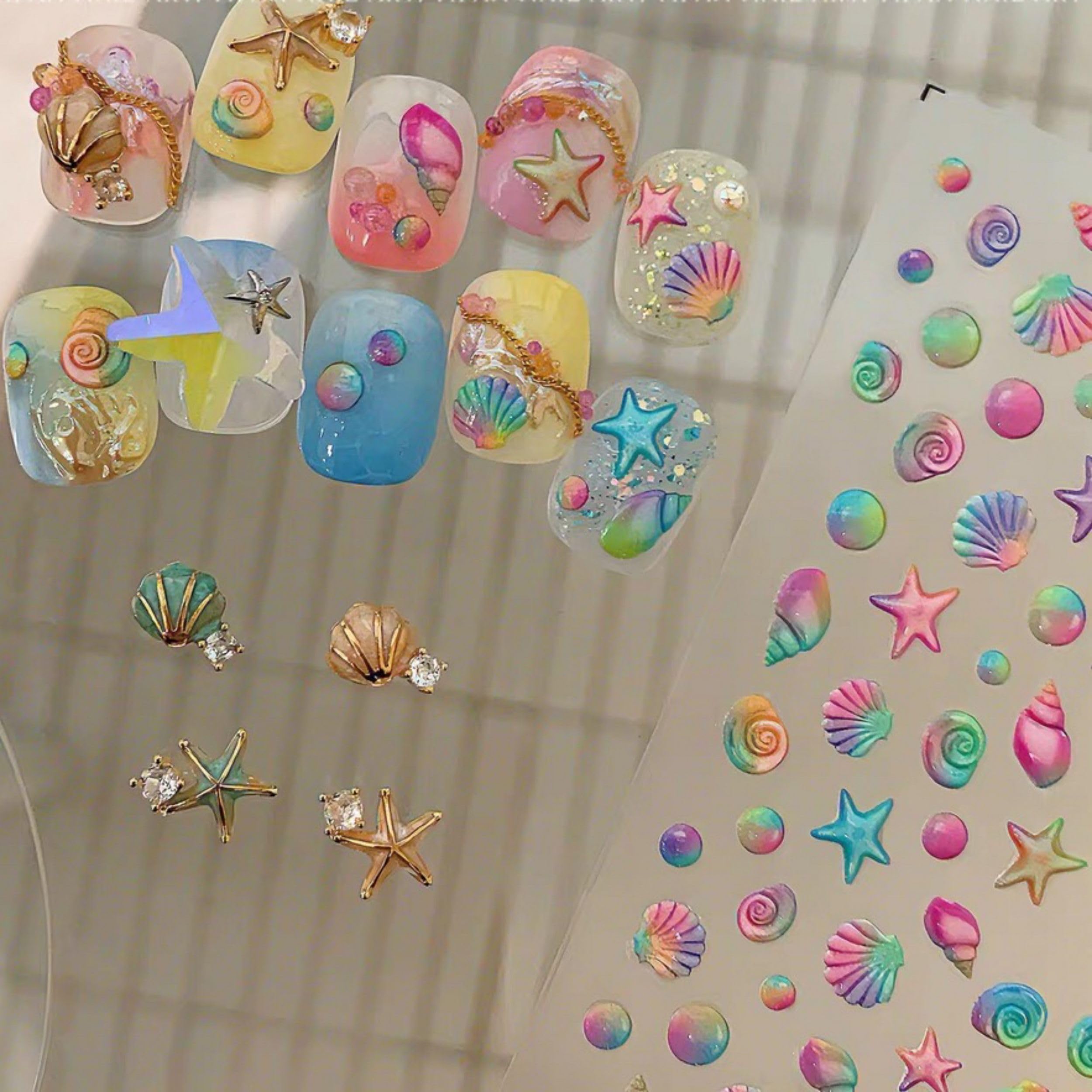 Dedyel Ocean Nail Art Stickers 5D Embossed Seashell Starfish Nail Stickers Summer Self Adhesive Nail Stickers for Women Girls DIY Manicure Decoration