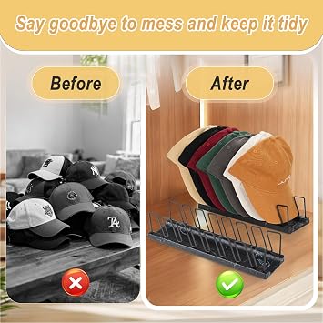 Hat Organizer for Baseball Caps 7 Cap Holder & Display Stand, Anti-Tip Metal Tabletop Rack for Closet, Bedroom, Vanity, Quick-Install Ball Cap Storage (Black Marble)