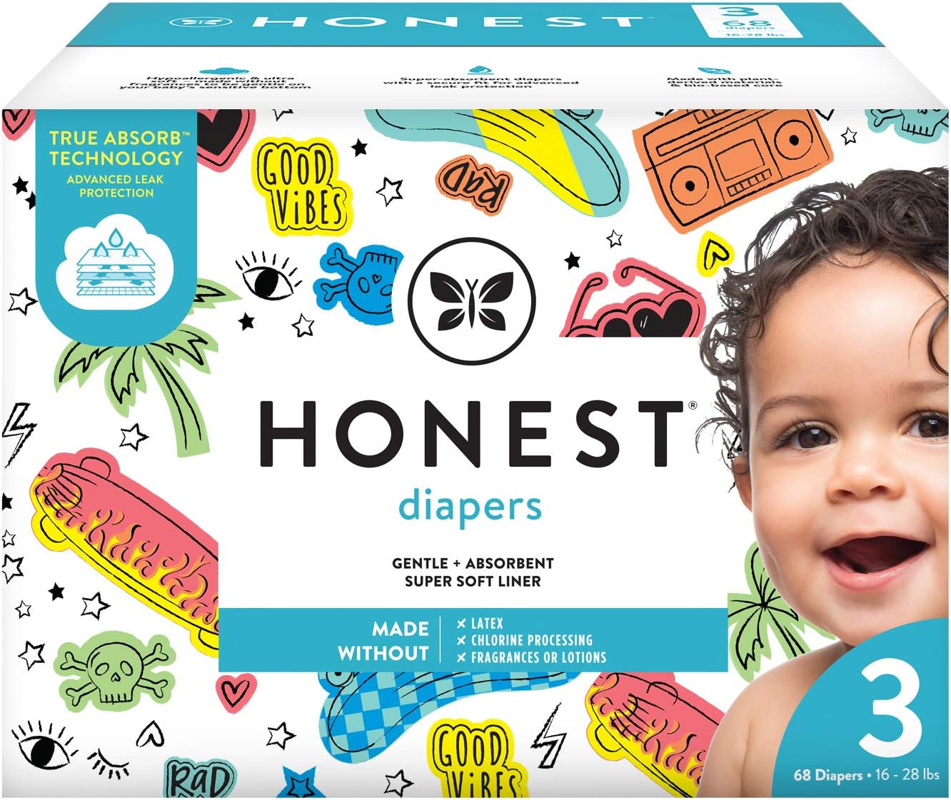 The Honest Company Club Box Diapers with TrueAbsorb Technology, Pandas & Painted Feathers