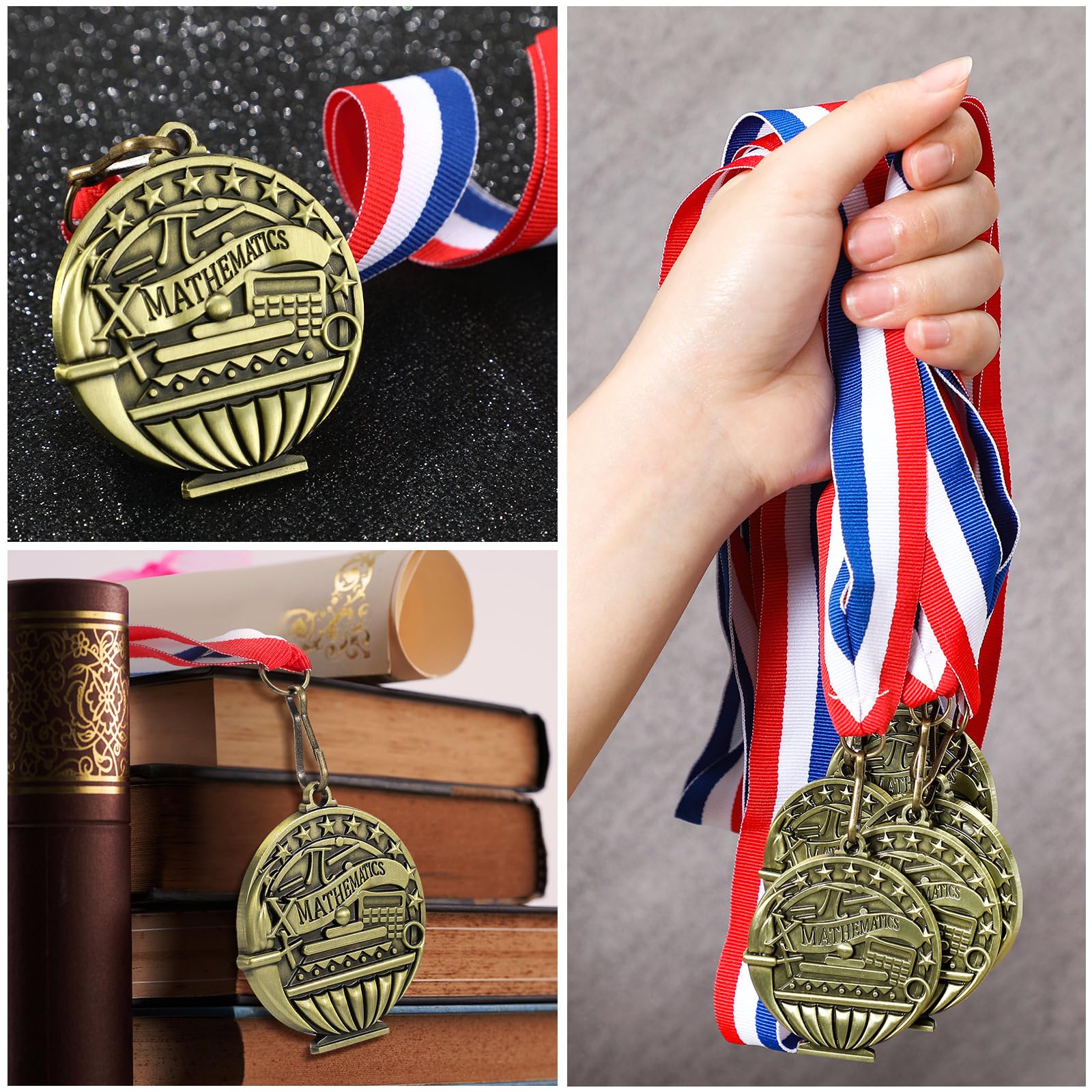 12 medallas de premio de matemáticas a granel de 2 pulgadas con cintas para el cuello, ganador de bronce dorado, premio de metal de matemáticas, premio de premio de matemáticas para