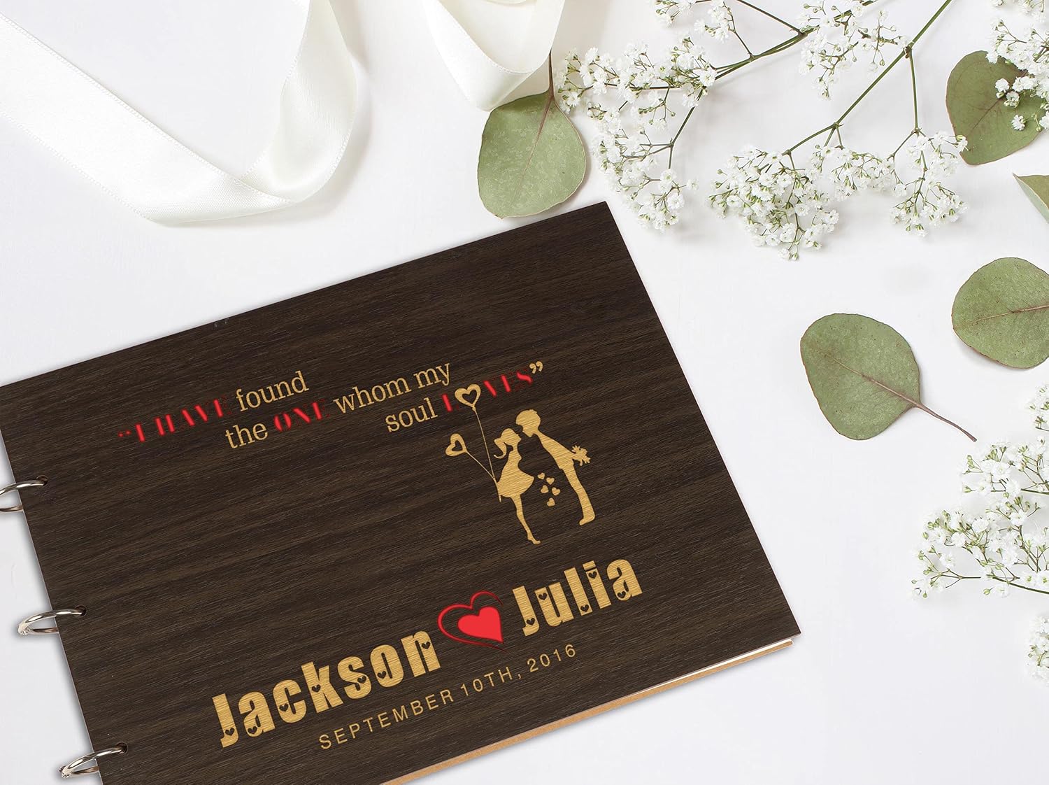 Darling Souvenir Personalized Engraved Laser Cut Wedding Guest Book Wooden Cover Sign-in Book Registry Guestbook Scrapbook-VR