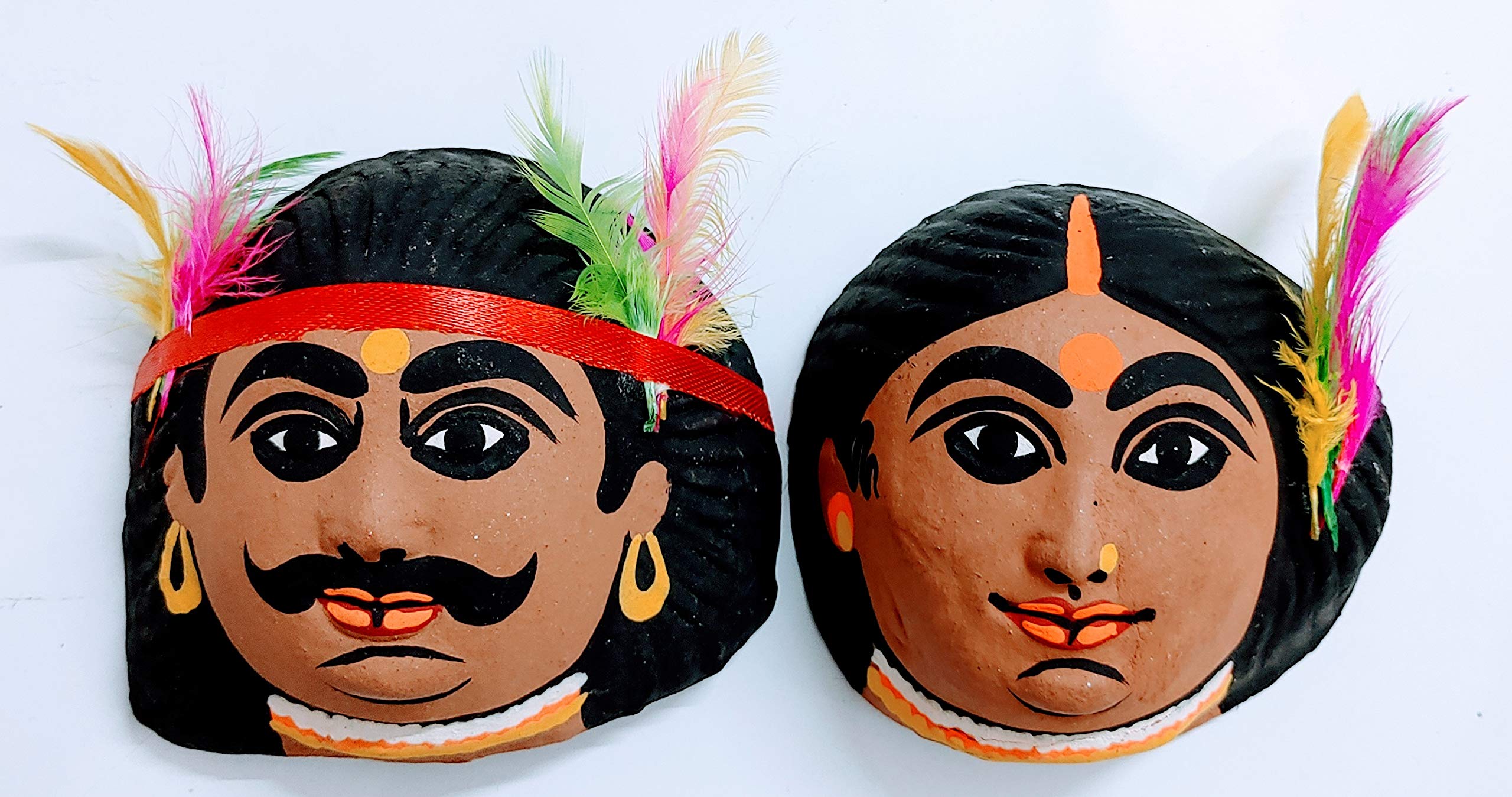 Mukherjee Handicrafts | Tribe Couple Chhau Mask | Hand Made Product | Decorative Showpiece & Wall Hanging | Size - Small 2
