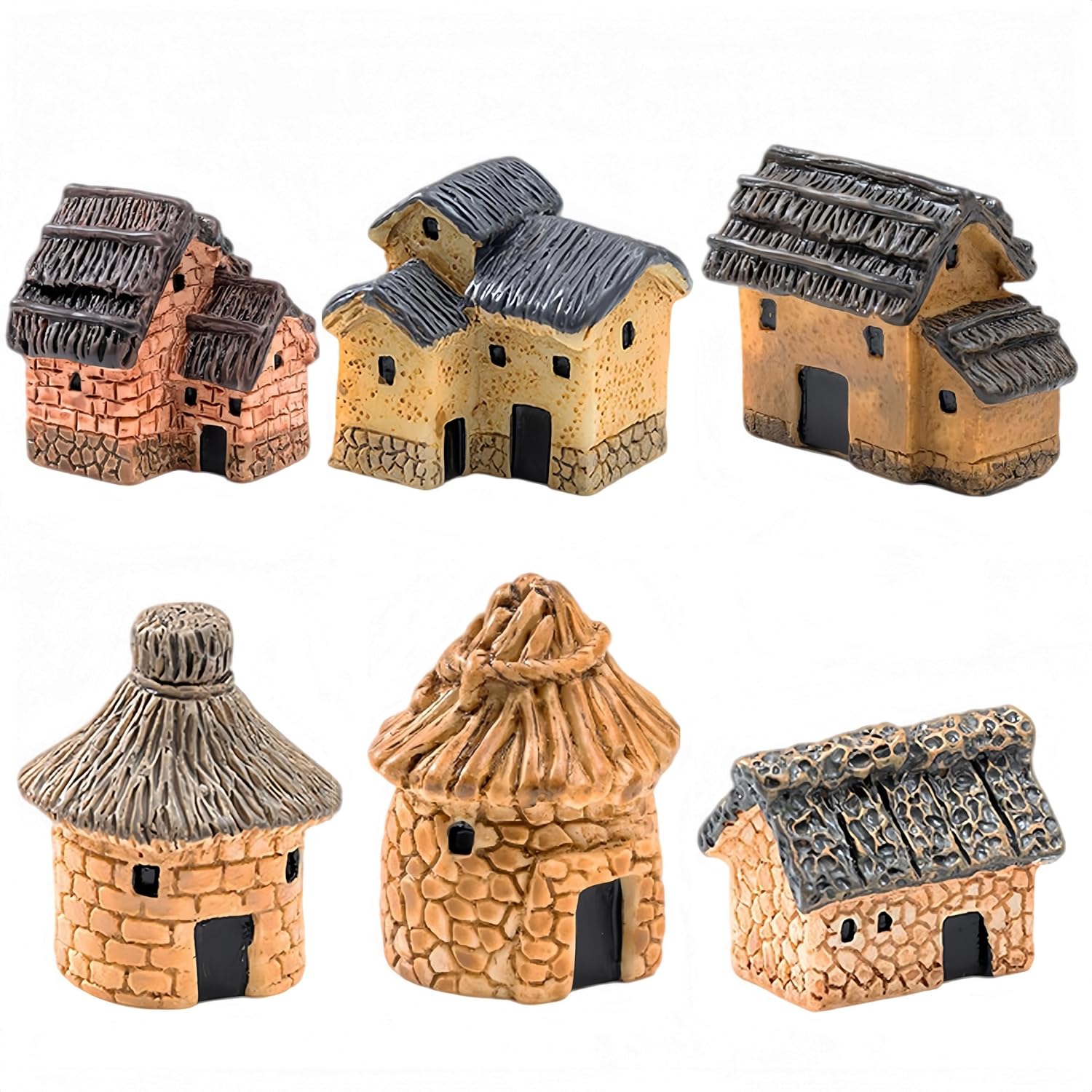 EMiEN 6PCS Mini House,Miniature Village,for Bonsai,Succulent Decoration,Fairy Garden Décor