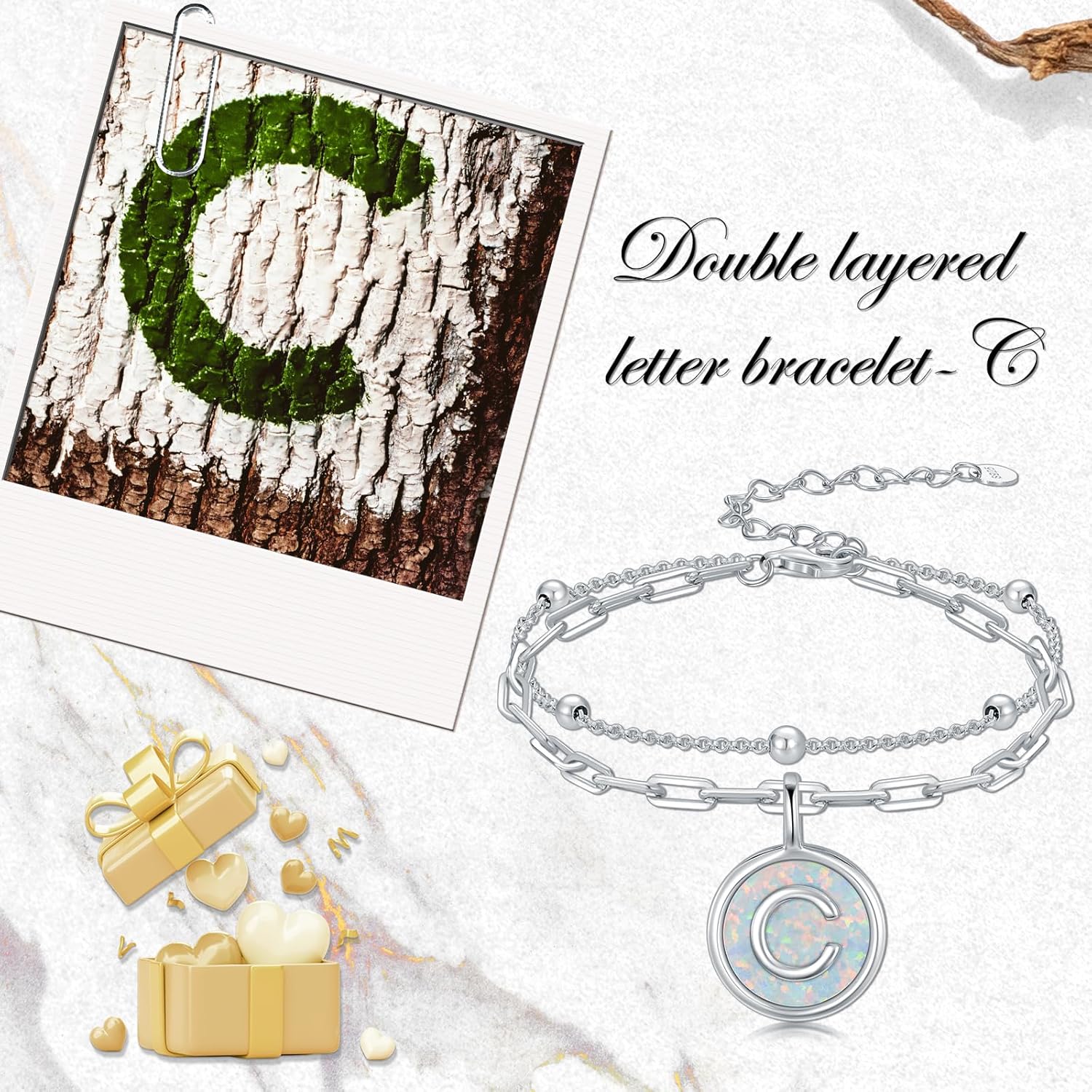 Layered Initial Bracelet for Women 925 Sterling Silver Opal Letter Bracelet A to Z Jewelry Christmas Gifts - Image 6