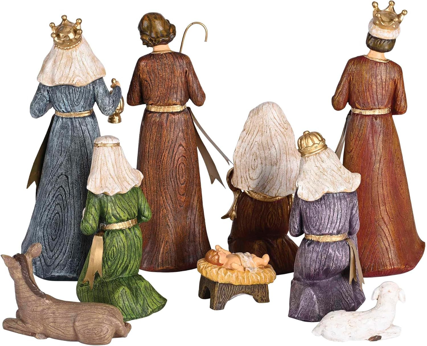 Dicksons Nativity Scene Figurines Christmas Décor 2.75 x 7.75 Inch Resin Holy Family Colorful Carved Wood Grain Mock