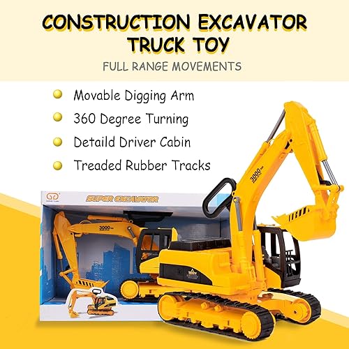 Miniatura 7 de Juguete de excavadora para construcción de tamaño extra grande con brazo pinza de pala para niños