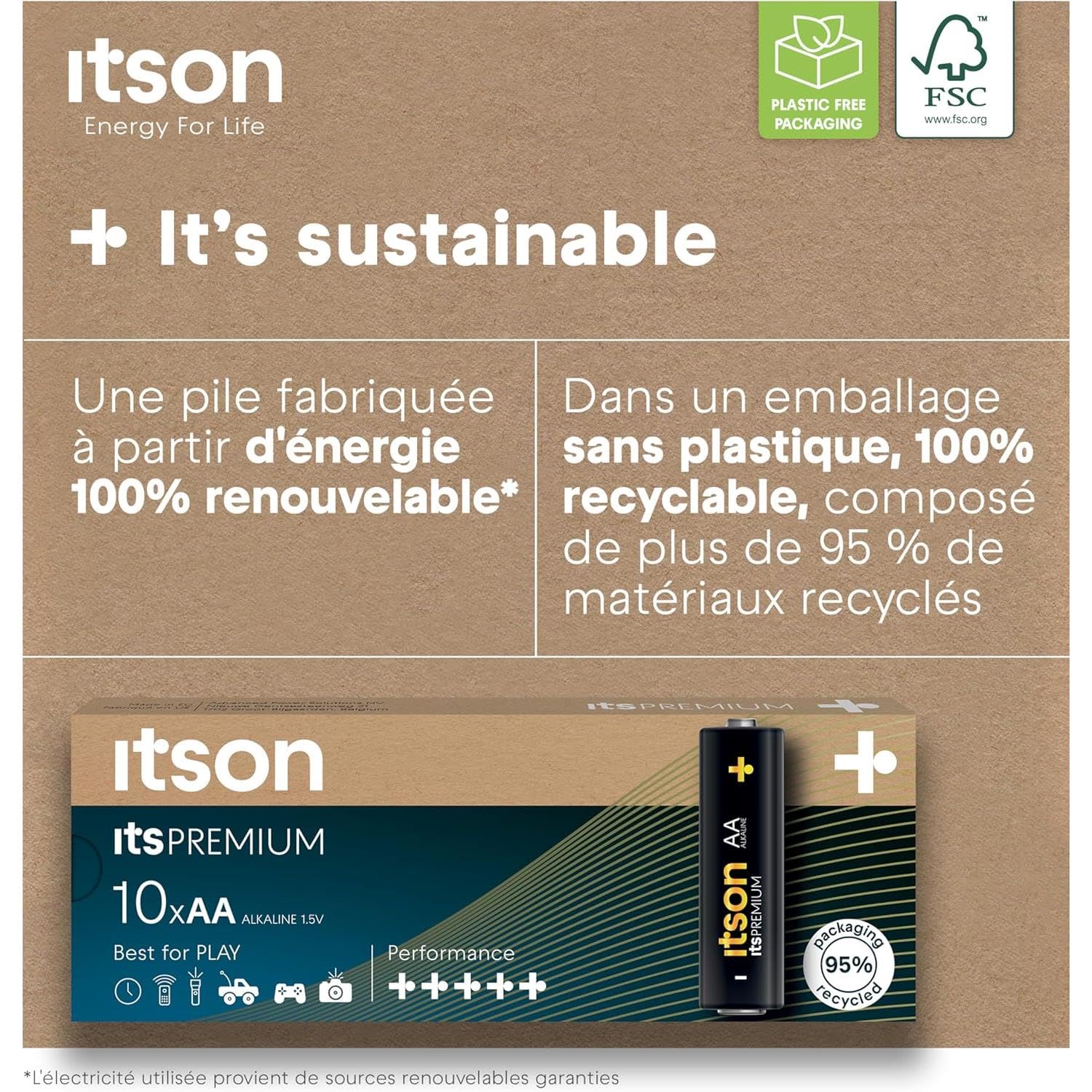 ITSON Pack de 6 x 10 Piles Alcalines LR6/AA 1,5V itsPREMIUM
