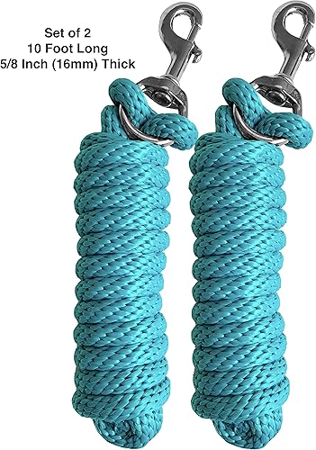 Miniatura 2 de Majestic Ally Paquete de 2 cuerdas de plomo de polietileno sólido para caballos y ganado  10 pies de largo y 58 pulgadas de grosor  Broche de perno