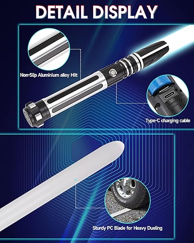 Vista 2 de Sable de luz de duelo, sables de luz con control de movimiento para adultos, sable de luz suave con 10 fuentes de sonido, RGB 12 colores cambiables