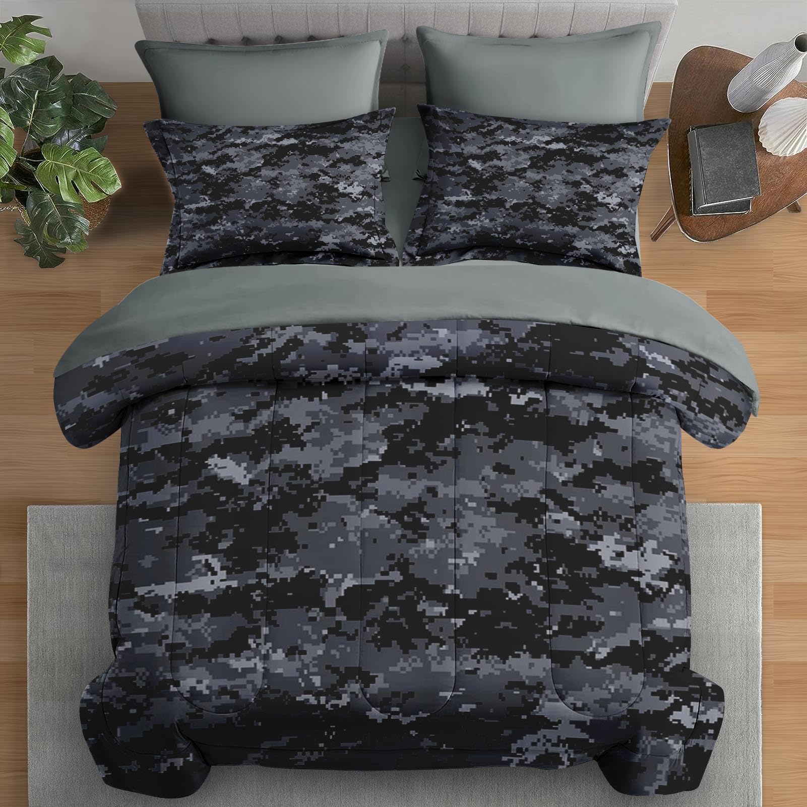 Comforter Set Full Size, Camouflage Camo Military 7 Pcs Bedding for Kids and Adults, Navy Army Desert Bed Sheet Sets with Fitted Sheet 2 Pillowcases & 2 Shams for Bedroom Bed DecorOEKO-TEX STANDARD 100