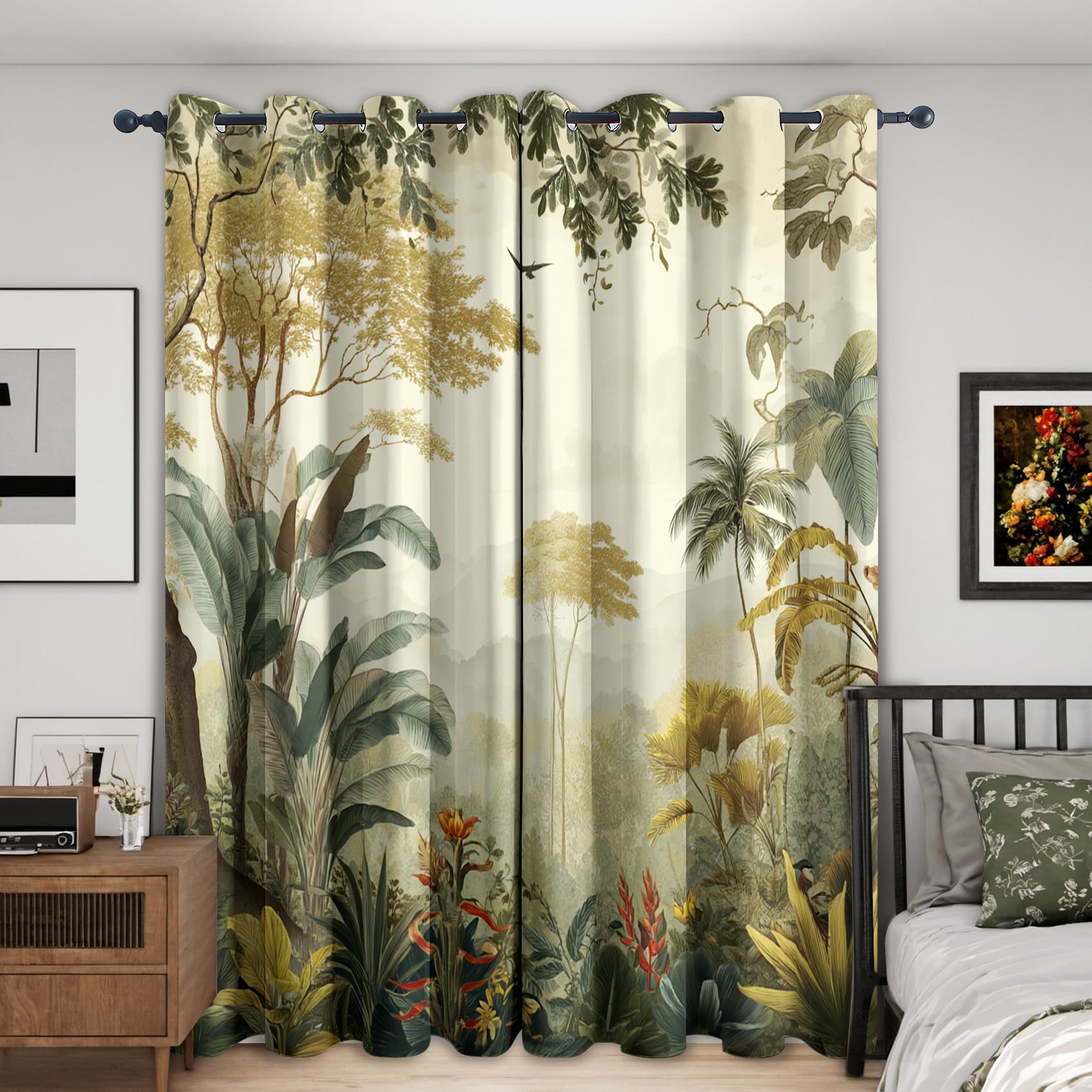 NIYAKA Tropical Jungle Curtain Blackout, Vintage Botanical Curtains 46x90, Living Room & Bedroom Decor Drapes, Thermal Insulated Eyelet Exotic Plants Window Treatments 90 Drop, 2 Panels