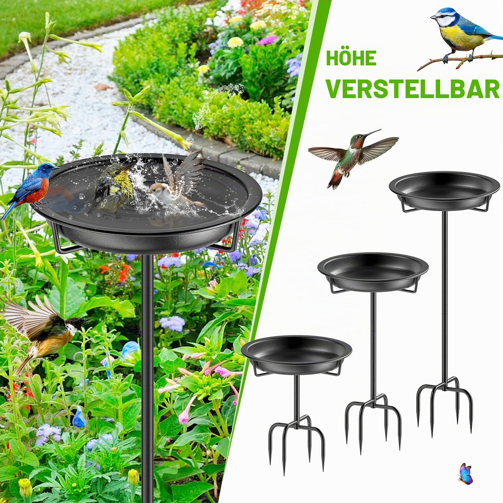 Vogeltränke aus Metall für den Außenbereich, Garten, 91,9 cm Höhe, freistehende Vogelfutterspender für den Außenbereich, mit 4 Zinken, Bodenpfahl, stehende Vogelfutterspender für Hof,