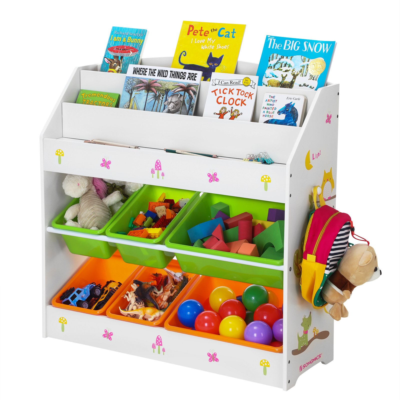 SONGMICS Toy and Book Organiser for Children, with 3Tier Bookshelf and