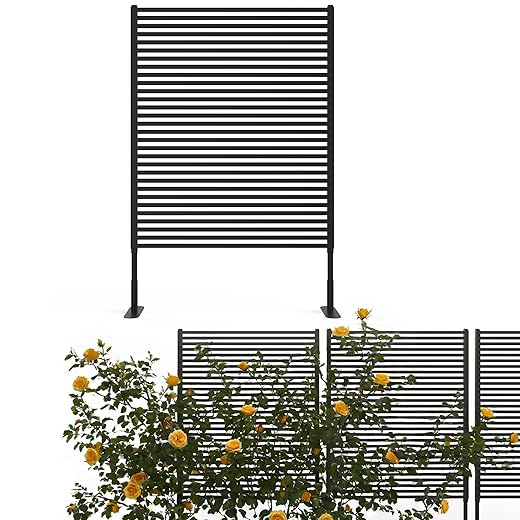 Metal Privacy Screen Outdoor, 47"x71" Freestanding Panels, Rust-Resistant Heavy-Duty Decorative Fence with Airflow, Weatherproof Brown Privacy Fencing for Balcony, Patio, Garden, Yard, Easy Assembly,