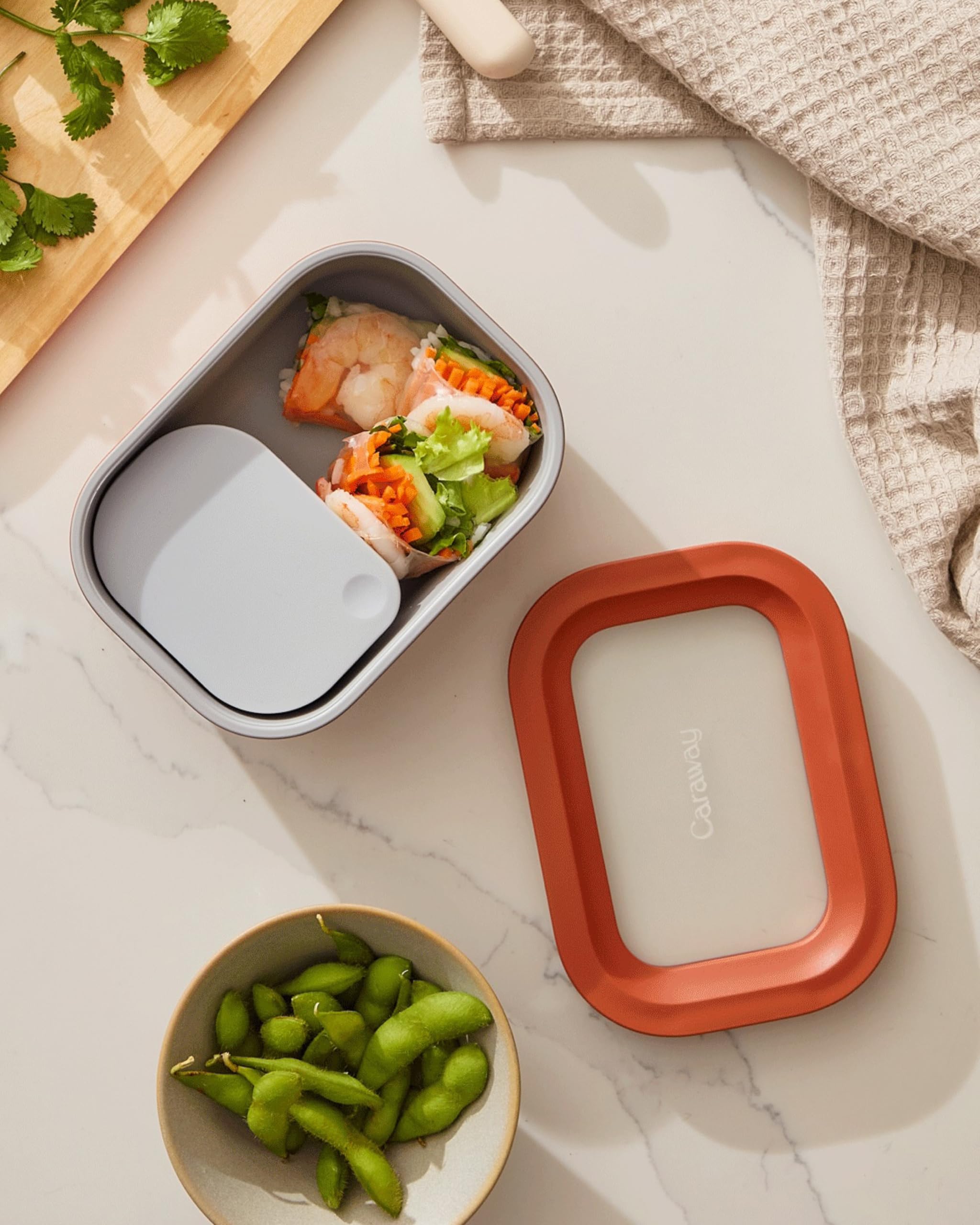 Caraway Mini-Frischhaltedose, rechteckig, für 2,6 Tassen, Glasbehälter für Lebensmittel, ungiftiges, keramikbeschichtetes Glas, Luftfreigabetechnologie, kompaktes und stapelbares Design, Grau