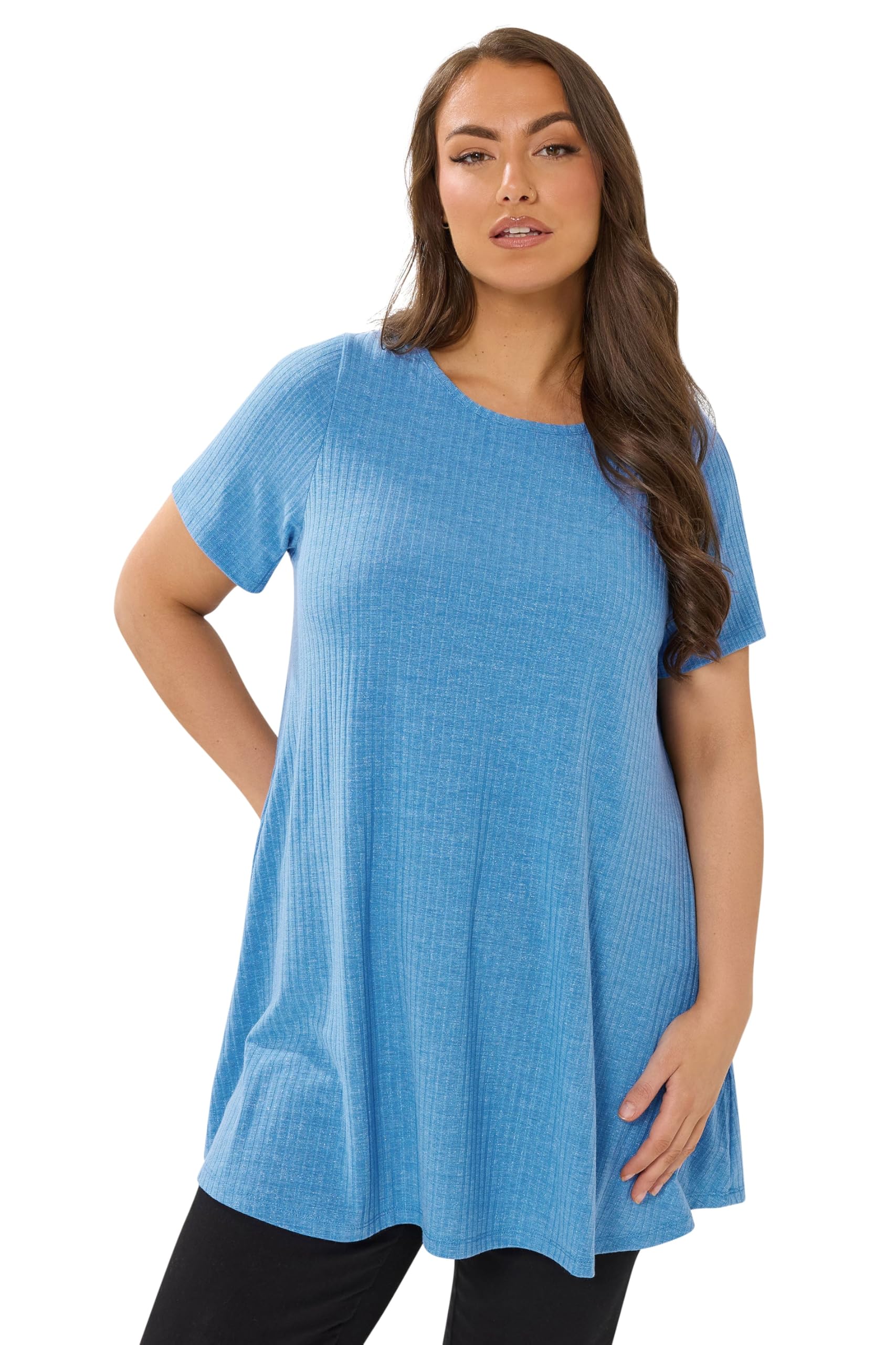 Yours Women's Blue Shimmer Swing T-Shirt In Size 26-28