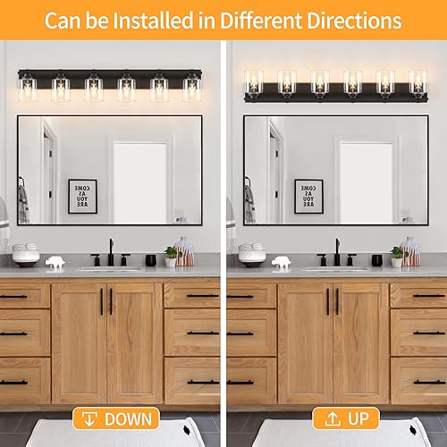 Miniatura 180 de 3 lámparas modernas de baño sobre el espejo, luces de tocador de oro negro para apliques de pared de baño con pantallas de vidrio blanco lechoso