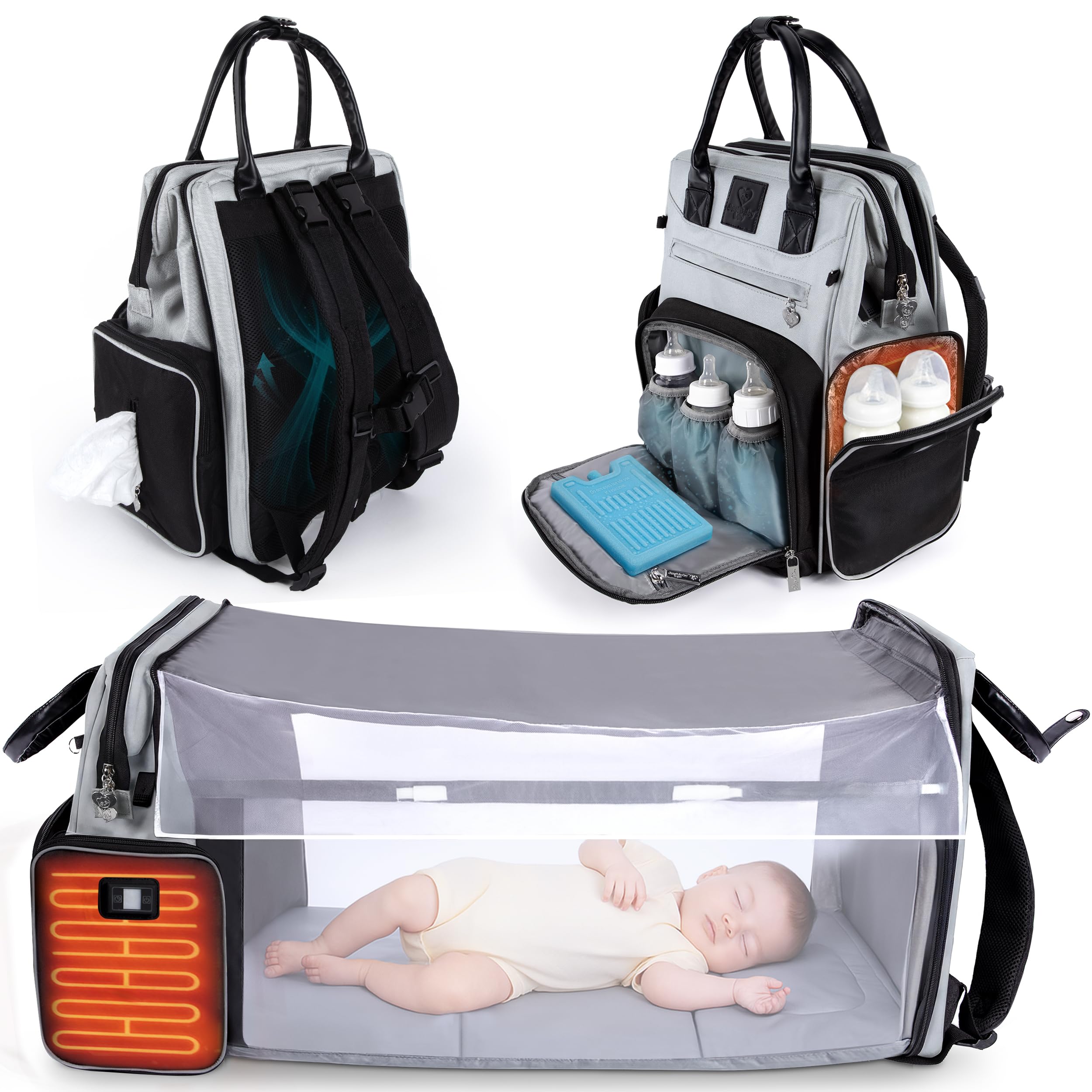 Award-Winning Large Diaper Bag with Changing Station – Eco-Friendly Evergreen Winner Large Diaper Bag Backpack w/ Heated Bottle Pockets, Premium All-in-One Backpack, Baby Essentials, Parents Gift