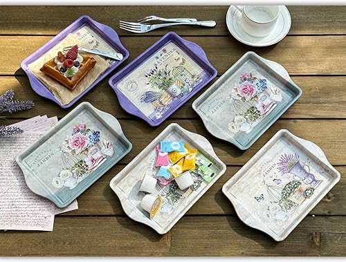 Miniatura 4 de Bandeja de metal para servir de granja, 3 piezas, bandeja decorativa de tocador rústica y de mesa, bandeja de servir para entretenimiento,