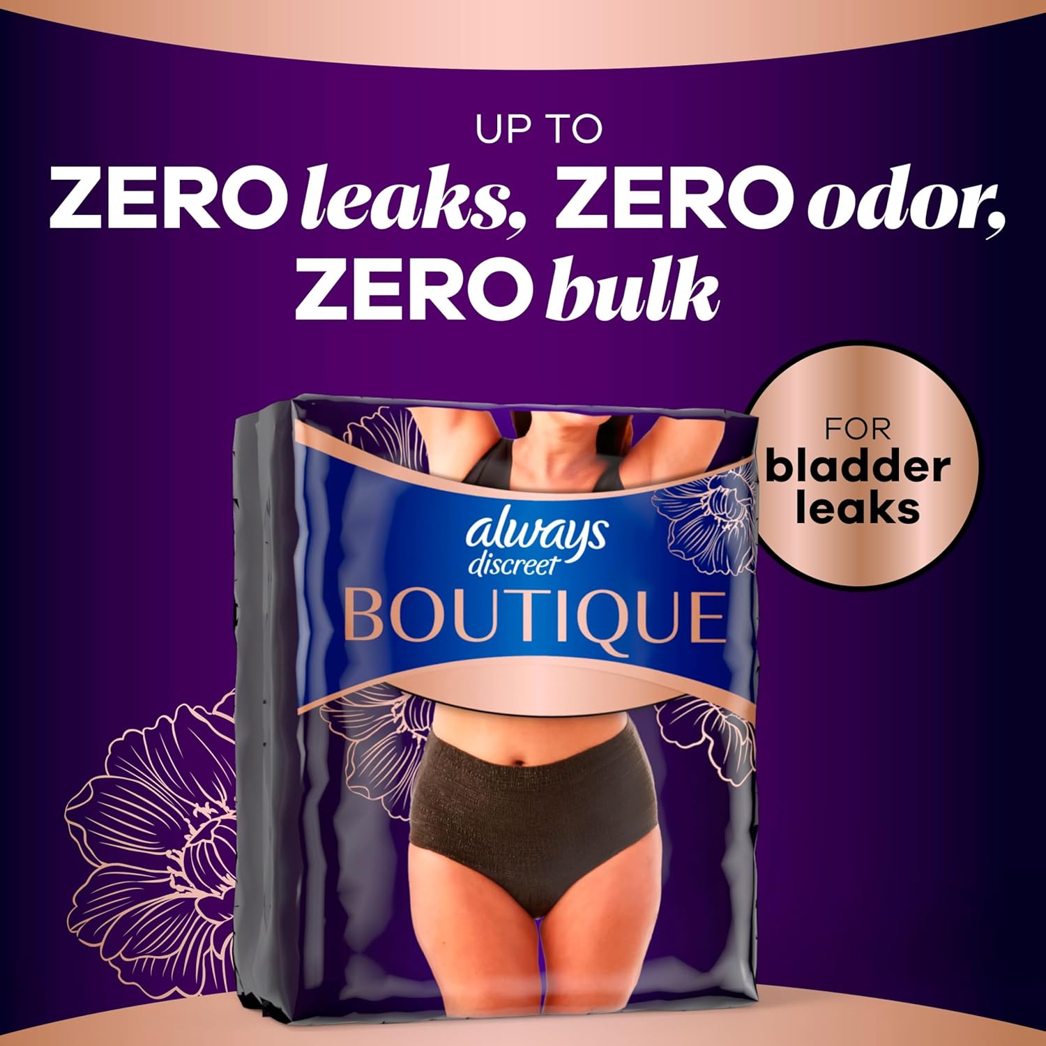 Always Discreet Boutique Incontinence and Postpartum Underwear for Women, Maximum Protection, Small/Medium, Black, 20 Count - Image 6