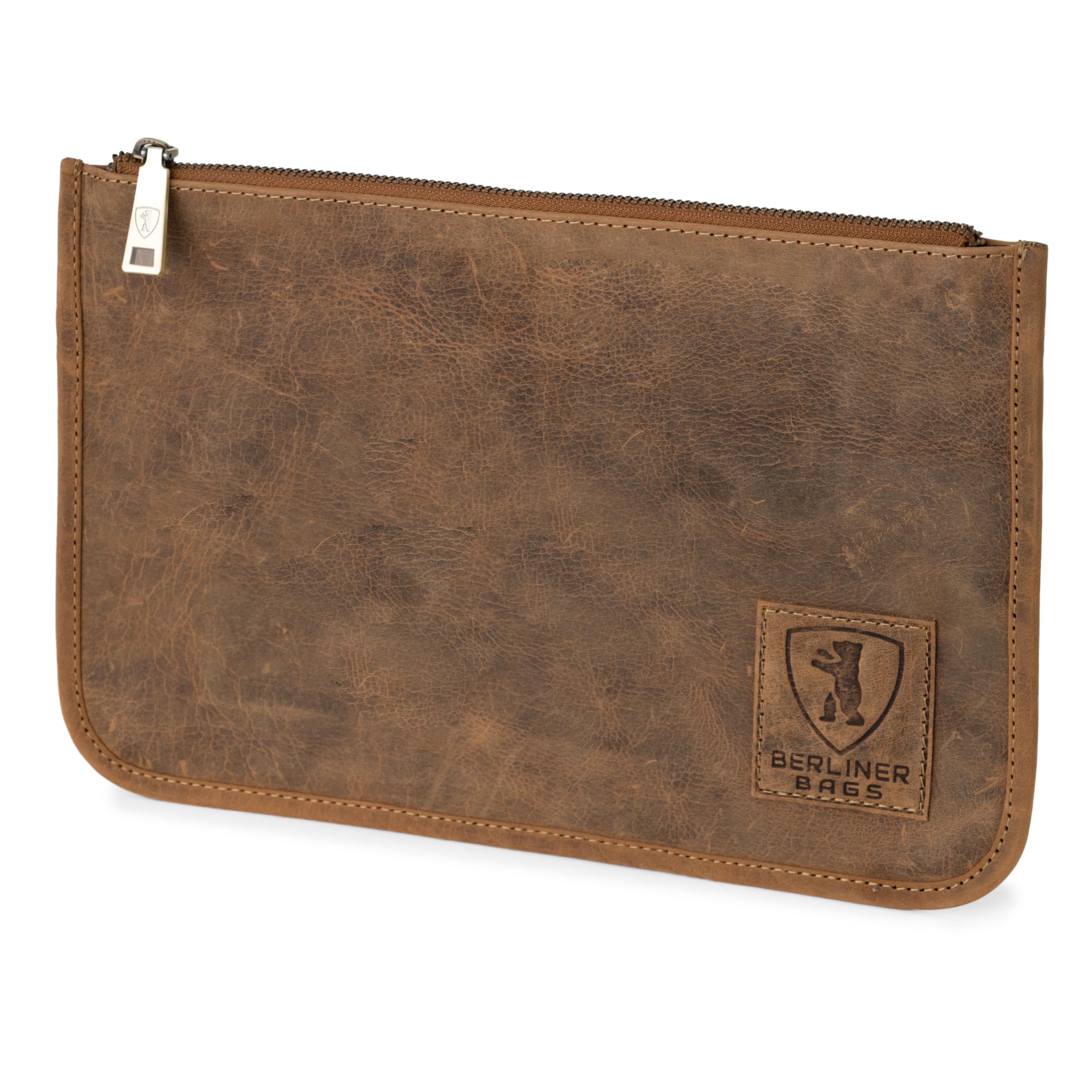 Berliner Bags Theo XL Pochette Documents en Cuir Véritable avec Fermeture Éclair, Organiseur de Voyage et Porte-Passeport Élégant et Durable pour Homme et Femme – Marron