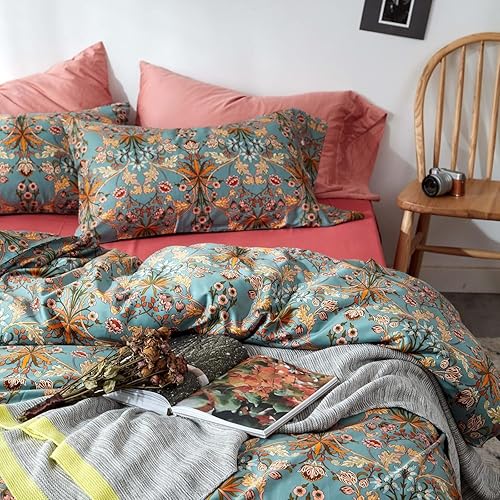 Miniatura 8 de Elegante juego de funda de edredón de estilo vintage, tamaño King, con diseño floral de jardín, de 100 % algodón, bohemio, estampado de flores, para