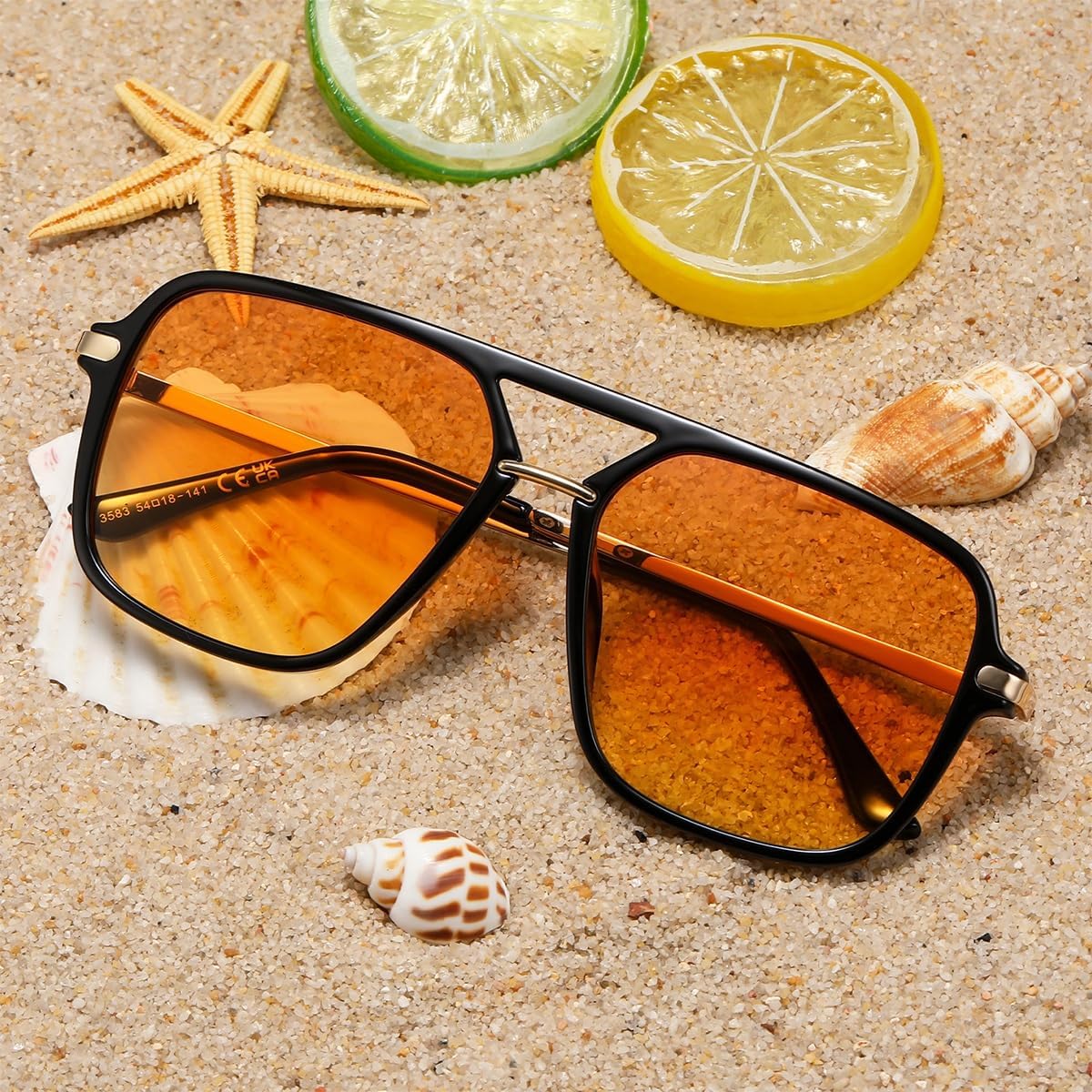 DUSHINE Retro Square Double Bridge Sunglasses for Women Men, Trendy Aviator, 90s Shades - Image 5