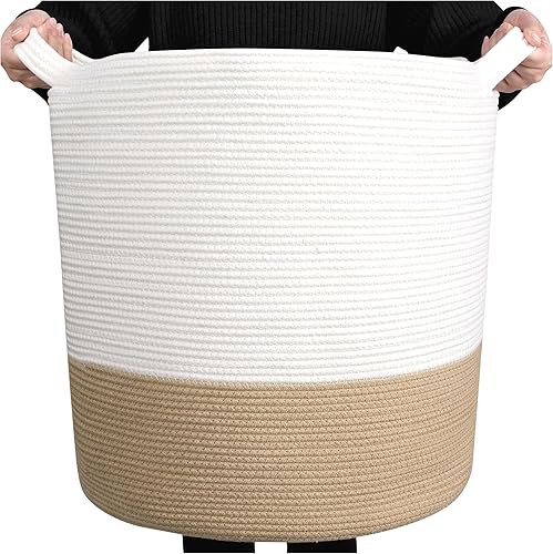 MINTWOOD Design Cesta decorativa de cuerda de algodĂłn tejida extra grande de 20 x 18 pulgadas, cesta alta para ropa sucia, canasta para manta para MINTWOOD Design Cesta decorativa de cuerda de algodĂłn tejida extra grande de 20 x 18 pulgadas, cesta alta para ropa sucia, canasta para manta para
