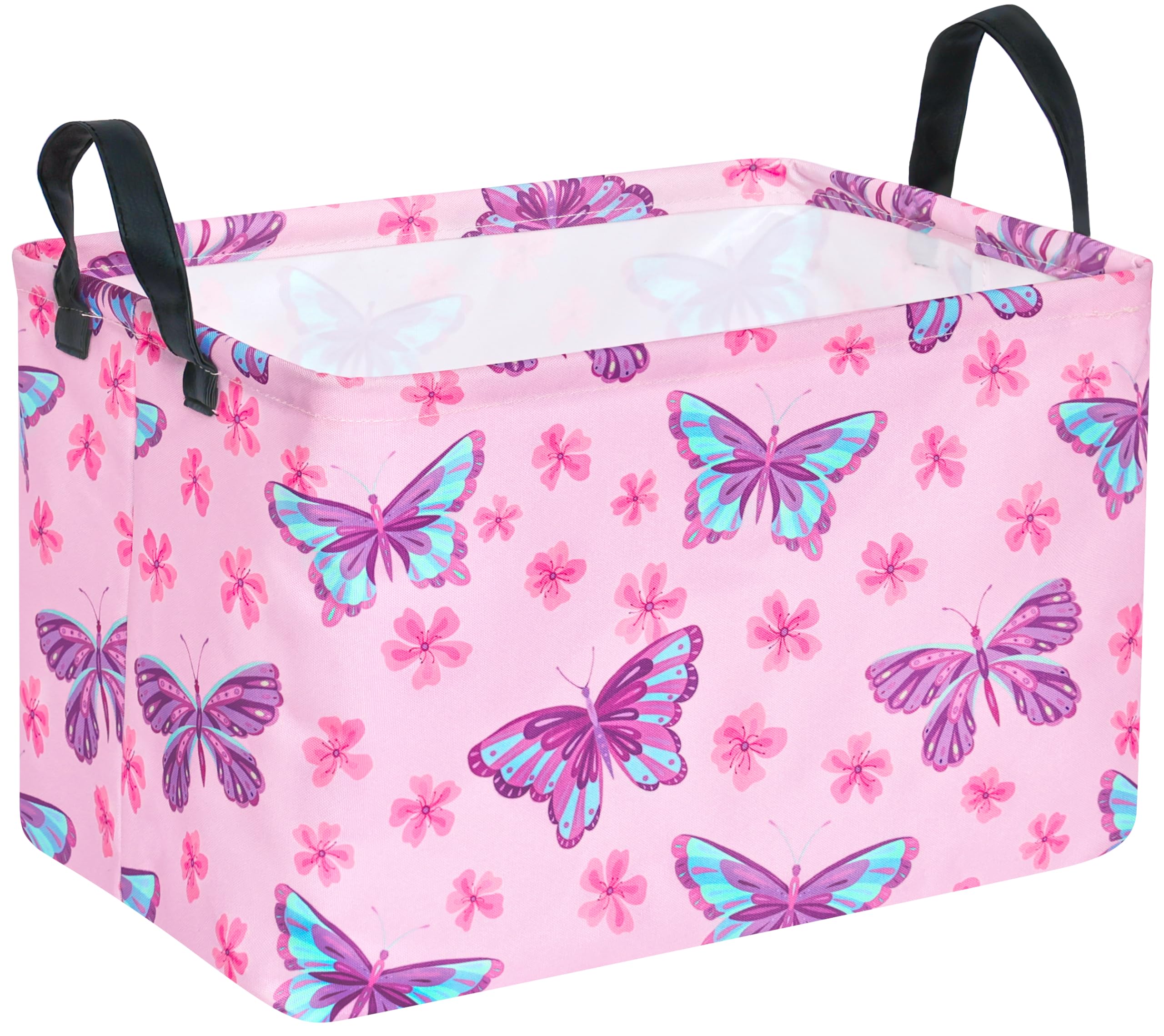 HUAYEE Rectangle Girls Storage Bin Baby Laundry Hamper Storage Basket Fabric Organization Basket Toy Box Nursery Hamper for Clothes Toys Gift Basket With Handle