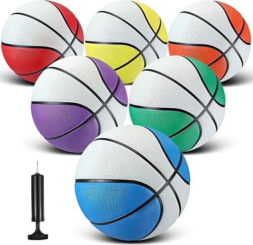 Miniatura 9 de Jenaai 6 Pelotas de Baloncesto de Goma Tamaño Oficial a Granel Pelotas Callejeras Multicolor Pelotas de Baloncesto con Bomba Juego de Baloncesto
