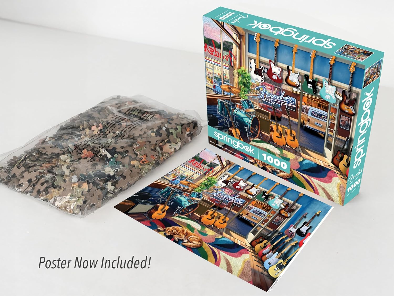 Springbok Fender Guitar Shop 1000 Piece Jigsaw Puzzle for Adults - Poster Now Included - Unique Cut Pieces - Made in USA