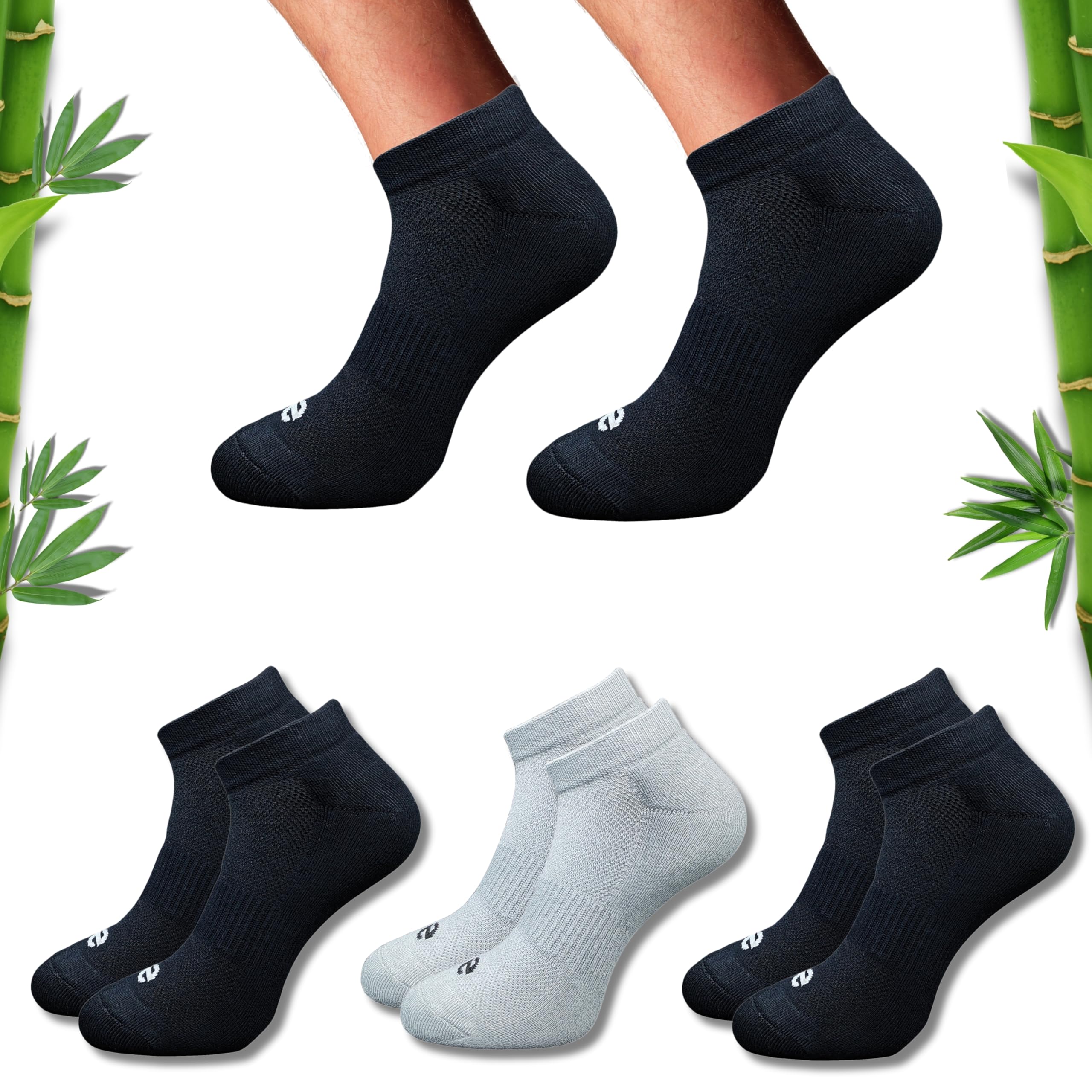 Premium Bamboo Unisex Socks - Low Cut (Set of 3: Black + Light Grey + Black) | 88% Bamboo Fabric, Anti-Bacteria.-image-16