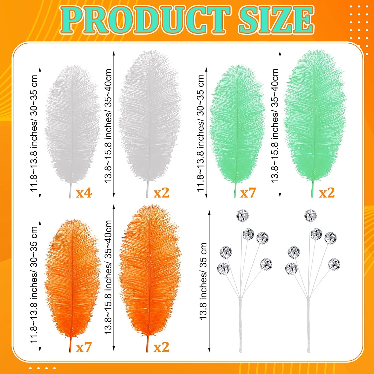 Norme 26 Pcs Showgirl Style Party Decorations Orange Mint Green Party Supplies Feathers Disco Ball Table Centerpiece for Girls Night Bachelorette Nightclub Singer Dancer Decor