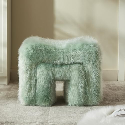Miniatura 9 de Taburete Pequeño Otomán Taburete de Tocador Silla de Asiento sin Respaldo Moderno Reposapiés Juego de Otomán de Terciopelo Teddy para Cuarto de